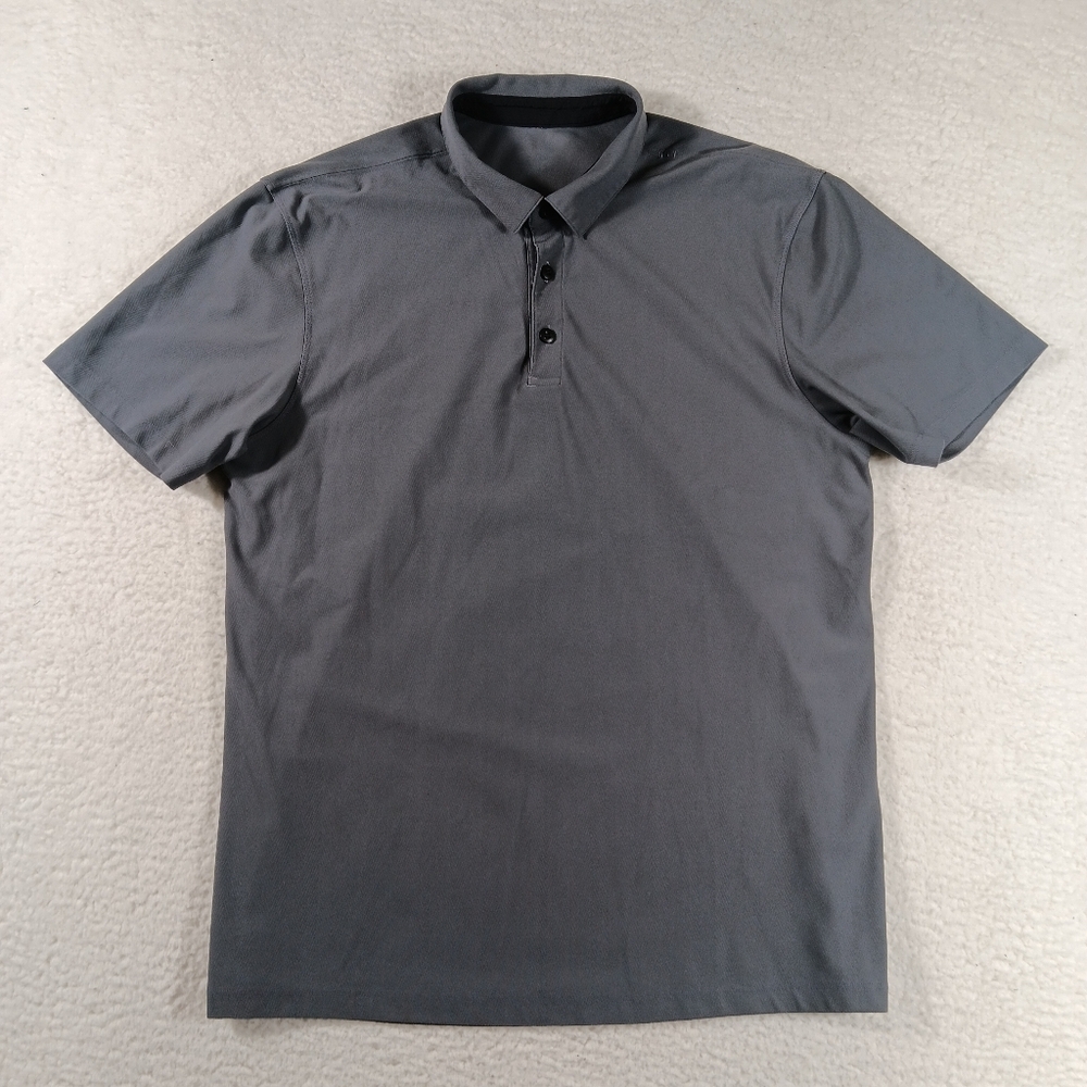 Lululemon Shirt Mens Large Gray Evolution Sport Polo Performance Herringbone